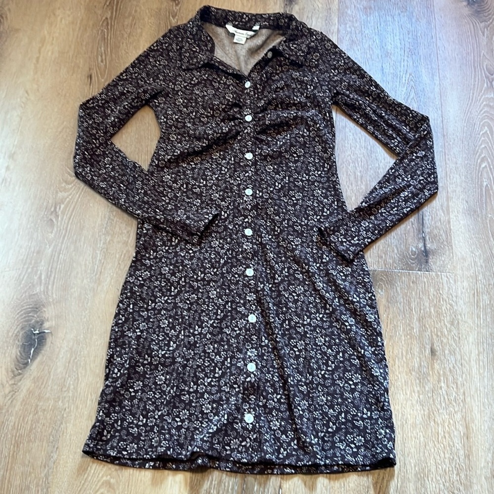 Brown Retro Floral Mini Dress American Eagle Small